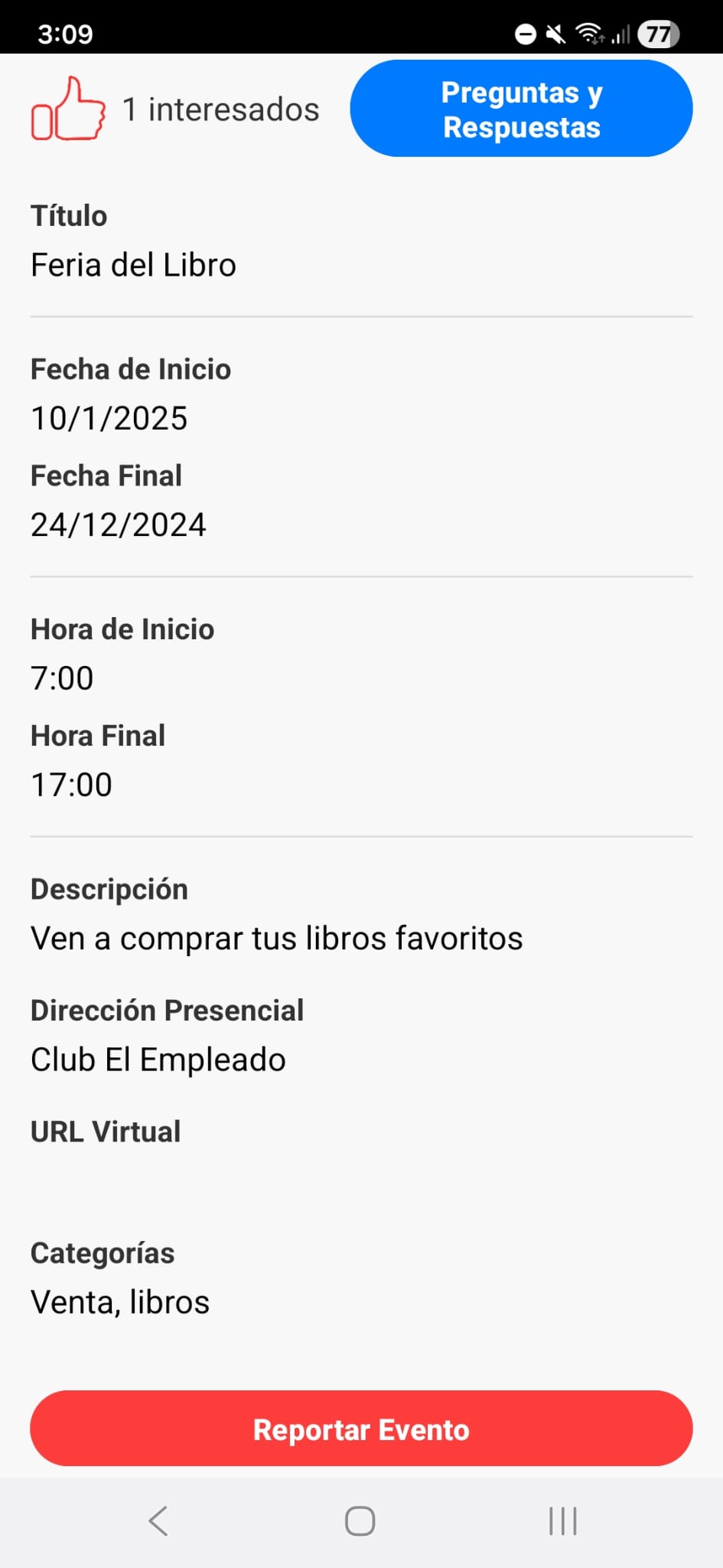 Visualización de evento ajeno