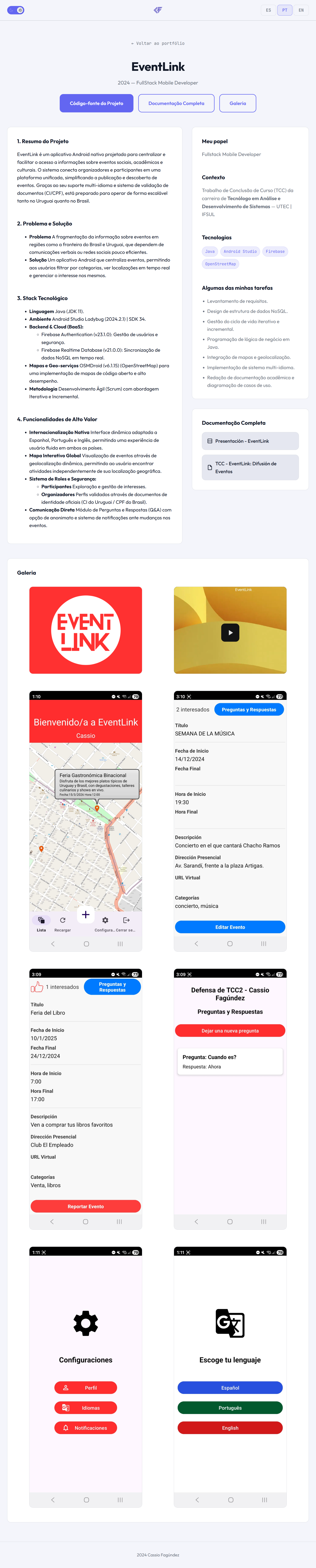 Página de proyecto de desarrollo en tema claro e idioma portugués